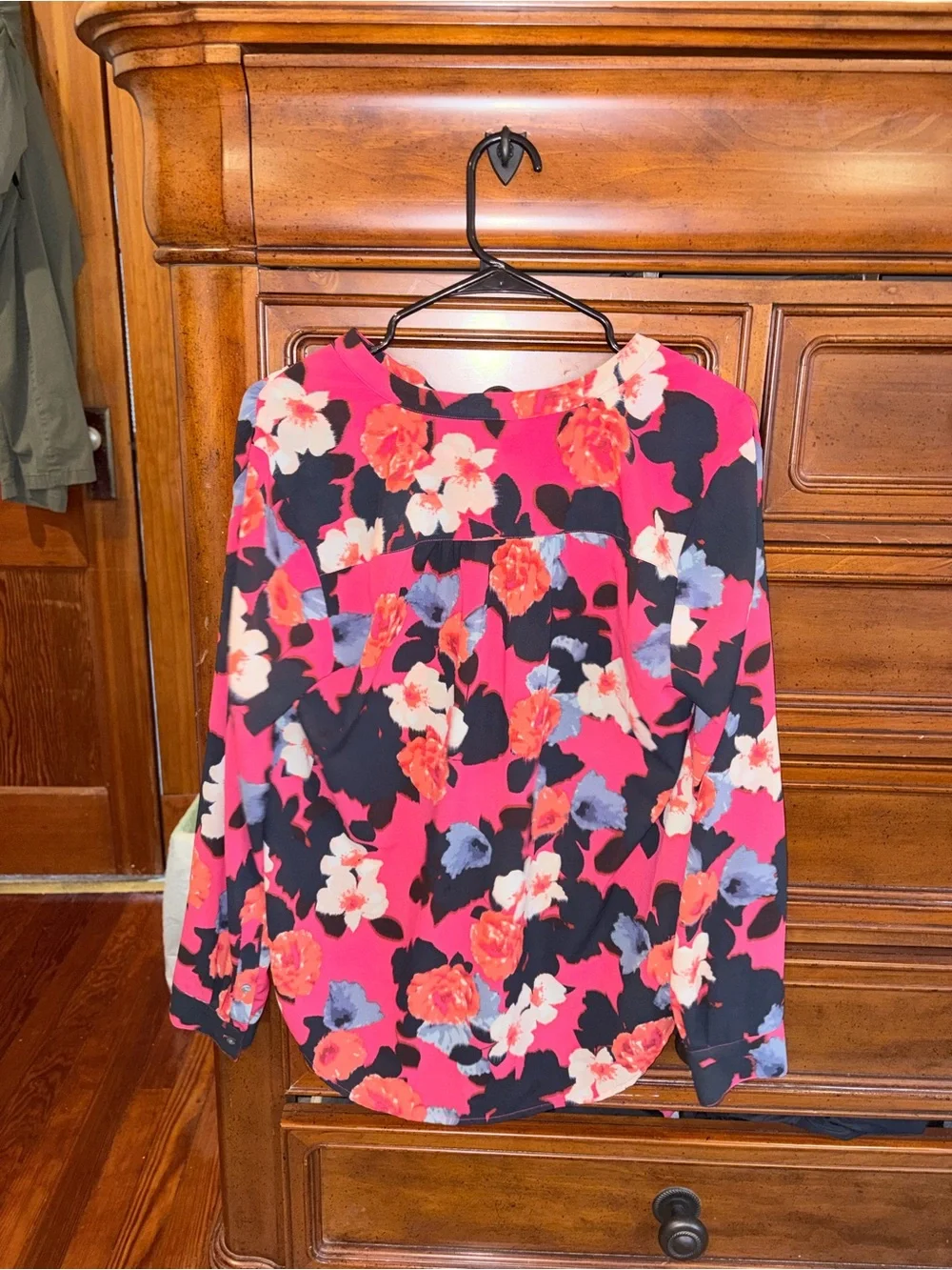 J.Crew Floral Popover Blouse Pink Blue Long Sleeve Size Medium